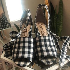 Checkered ankle strap heels